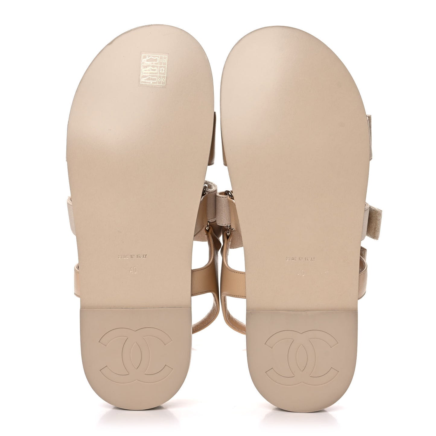 Stretch Fabric Lambskin CC Flat Sandals 40 Beige