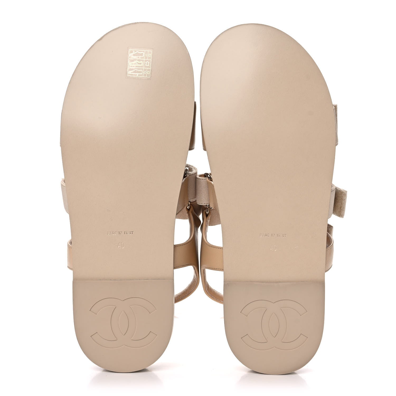 Chanel Stretch Fabric Lambskin CC Flat Sandals 40 Beige 5 of 9