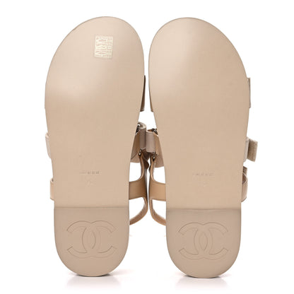 Chanel Stretch Fabric Lambskin CC Flat Sandals 40 Beige 5 of 9