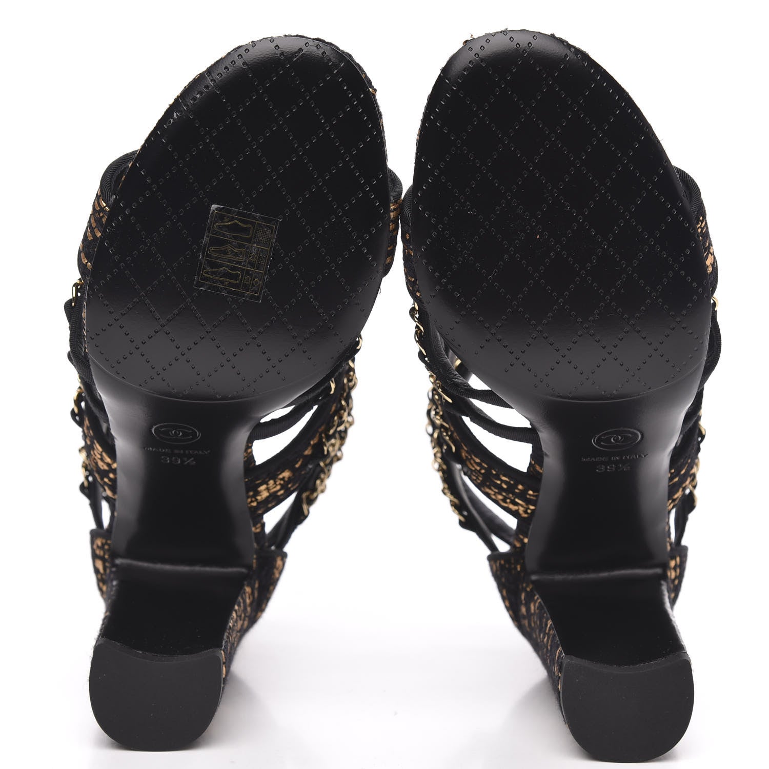 Chanel Metallic Tweed Gladiator Chain Sandals 39.5 Black Gold 5 of 9
