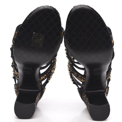 Chanel Metallic Tweed Gladiator Chain Sandals 39.5 Black Gold 5 of 9