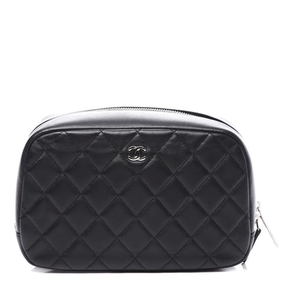 Chanel Lambskin Quilted Medium Curvy Pouch Cosmetic Case Black 1 of 9