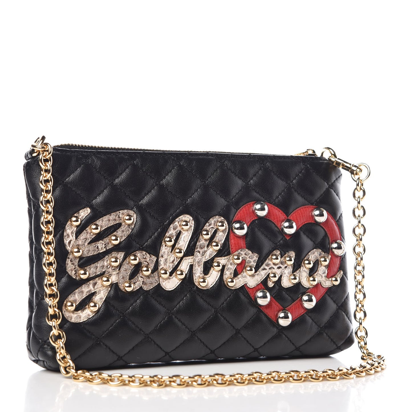 Lambskin Watersnake Embellished Pochette Black