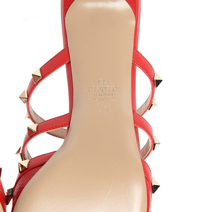 Valentino Garavani Pebbled Calfskin Rockstud 50mm Cage Mules 40 Red 6 of 9
