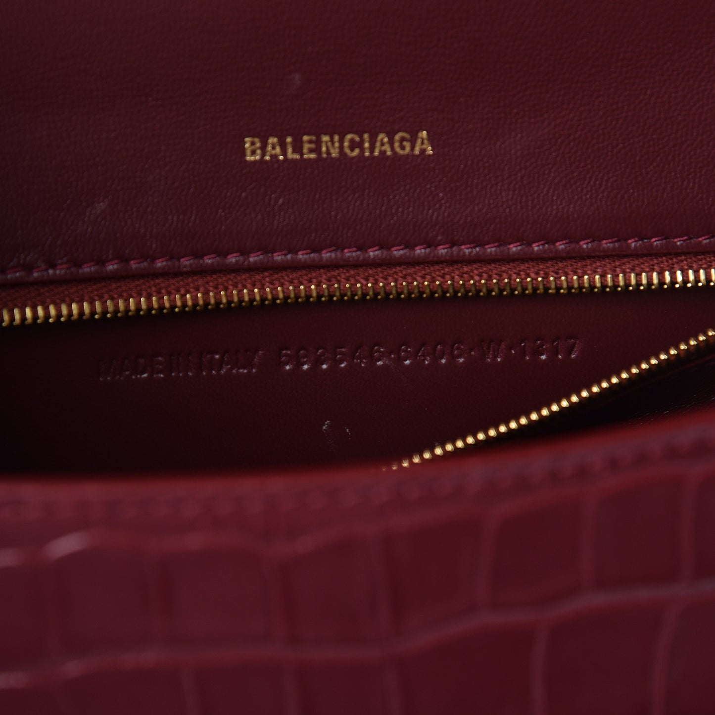 Shiny Calfskin Crocodile Embossed Small Hourglass Top Handle Bag Dark Red
