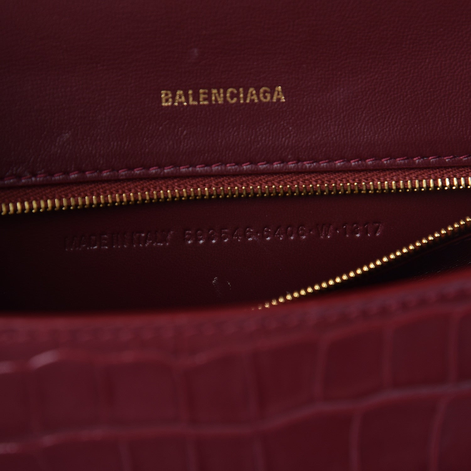 Balenciaga Shiny Calfskin Crocodile Embossed Small Hourglass Top Handle Bag Dark Red 7 of 11