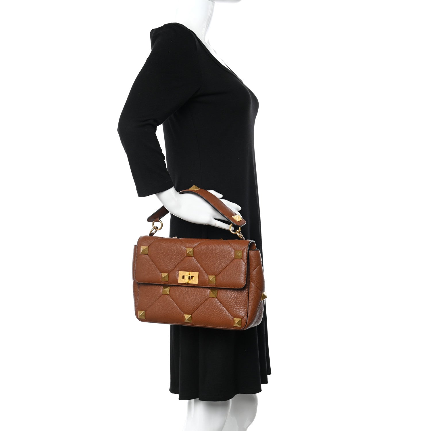 Valentino Garavani Grained Calfskin Large Roman Stud Shoulder Bag Selleria 2 of 13