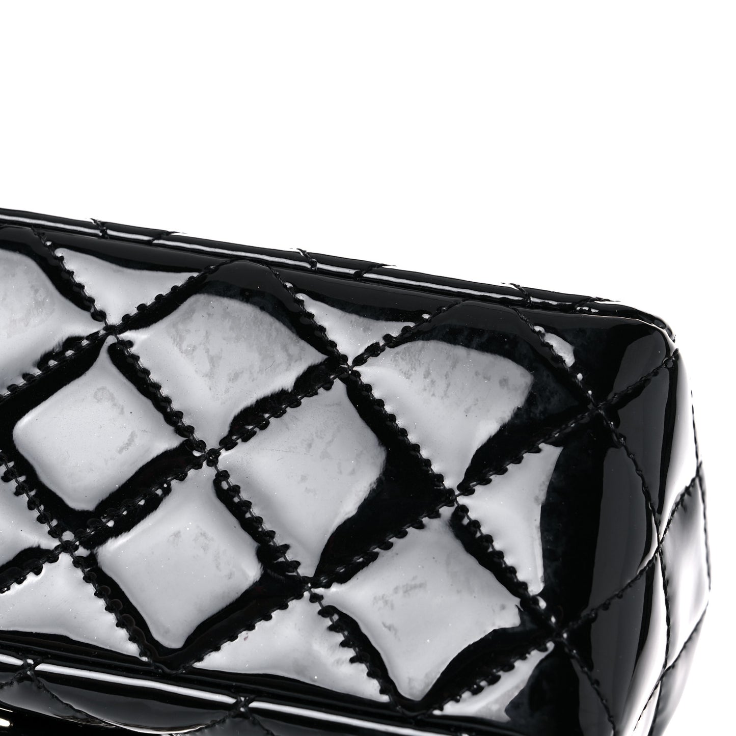 Patent Calfskin Quilted Mini Rectangular Flap Black