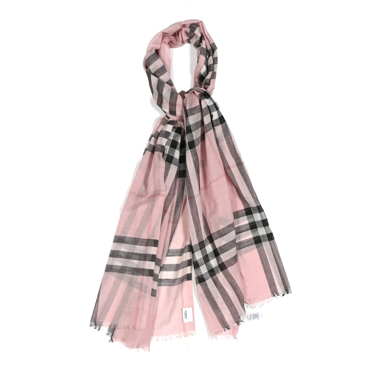Silk Wool Gauze Giant Check Scarf Ash Rose