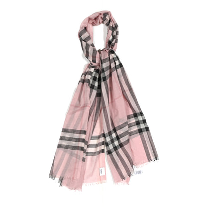 Burberry Silk Wool Gauze Giant Check Scarf Ash Rose 1 of 4