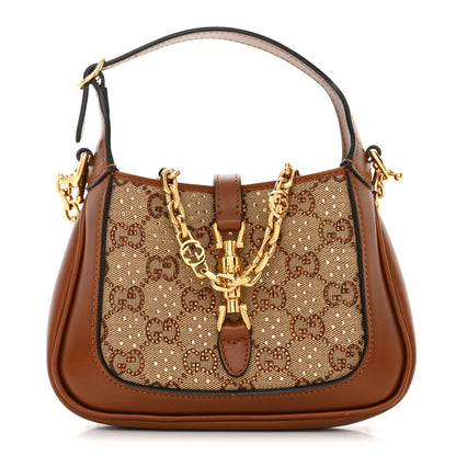 Gucci New Canvas Charisma Calfskin Crystal GG Monogram Mini Jackie 1961 Hobo Camel Ebony 1 of 11
