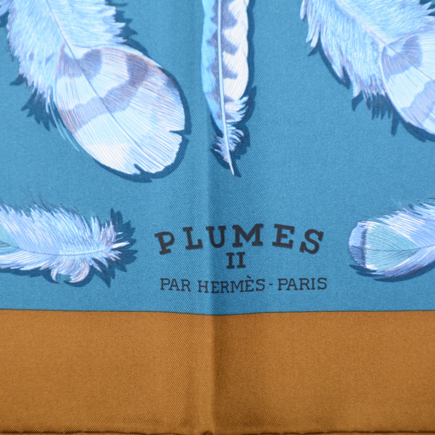 Hermes Silk Plumes II Scarf 90 Bronze Canard Petrol 3 of 6