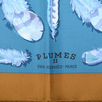 Hermes Silk Plumes II Scarf 90 Bronze Canard Petrol 3 of 6