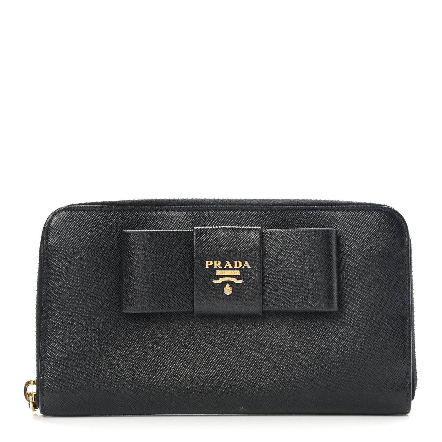 Saffiano Fiocco Bow Zip Around Wallet Black