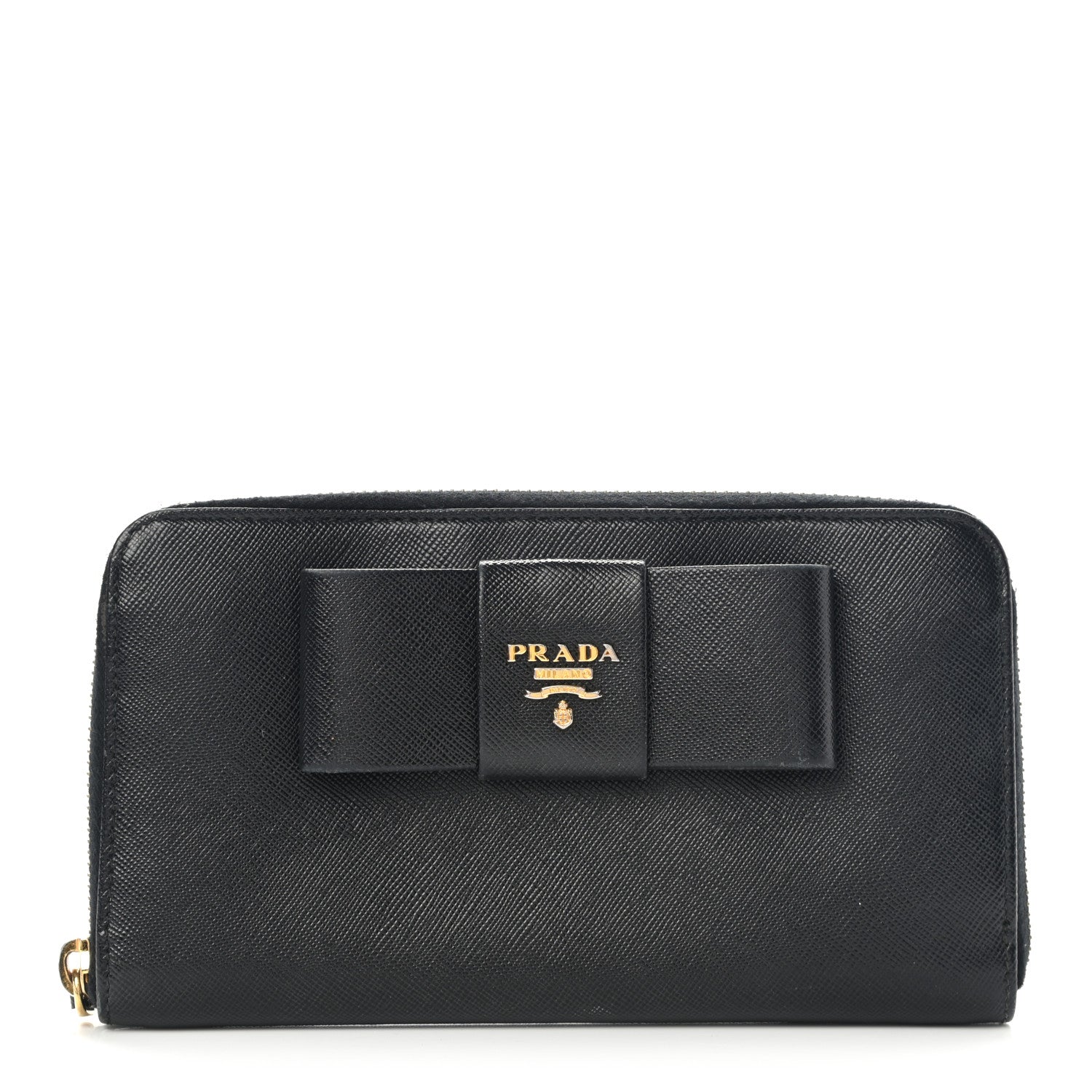 Prada Saffiano Fiocco Bow Zip Around Wallet Black 1 of 17