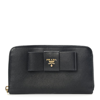 Prada Saffiano Fiocco Bow Zip Around Wallet Black 1 of 17