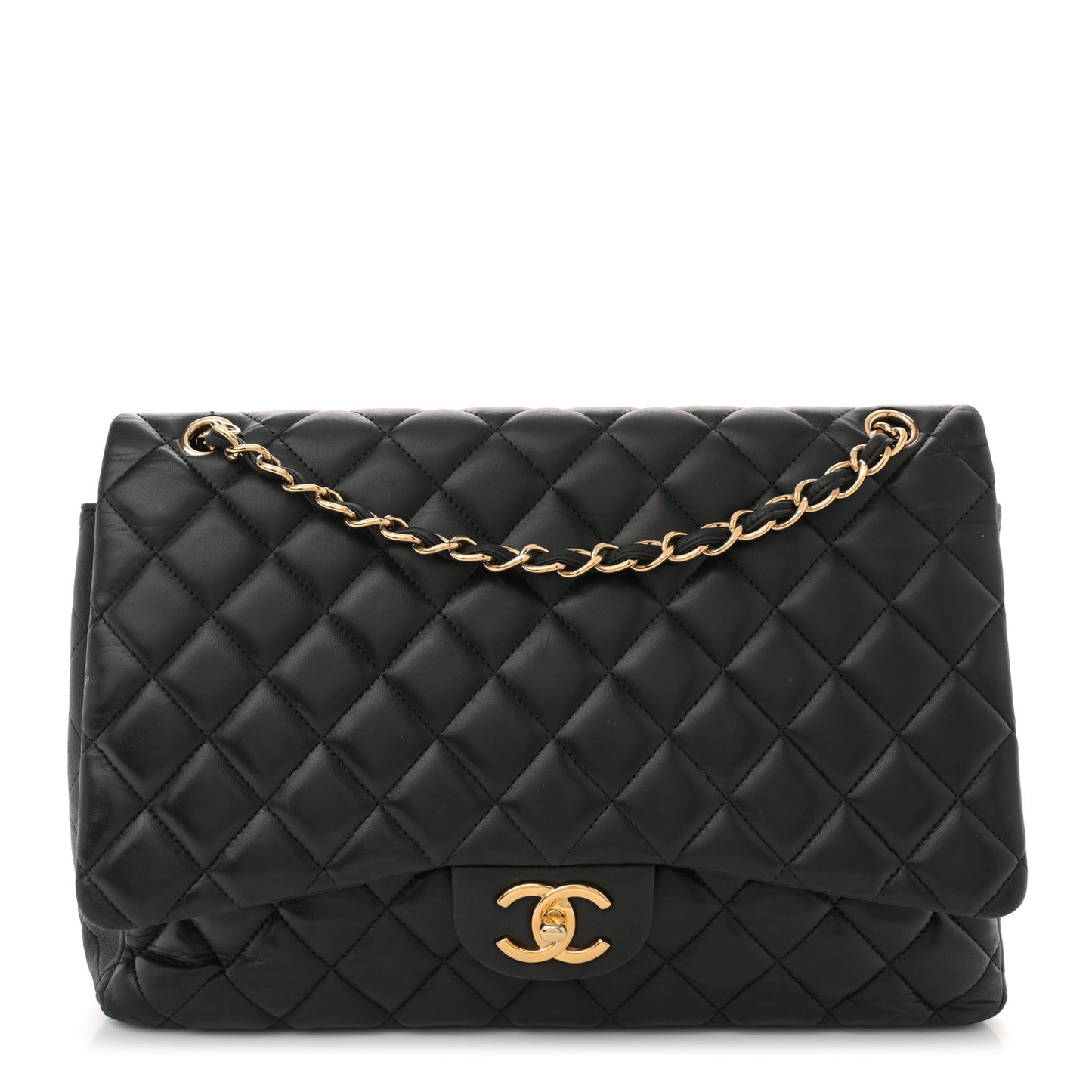 Lambskin Quilted Maxi Double Flap Black