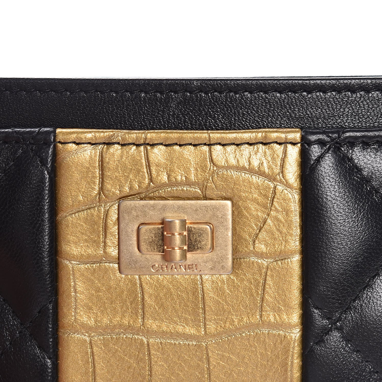 Chanel Lambskin Quilted Crocodile Embossed Reissue Card Holder Black Gold 8 of 9