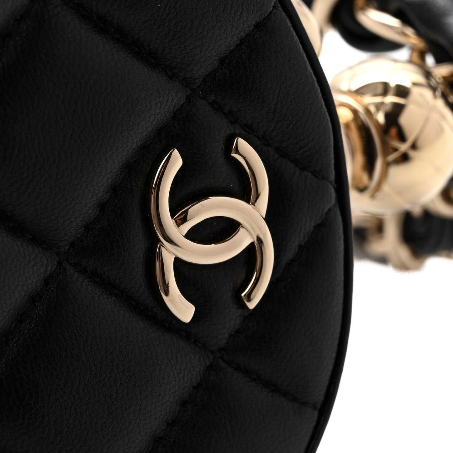 Lambskin Quilted Chain Round Mini Clutch Black