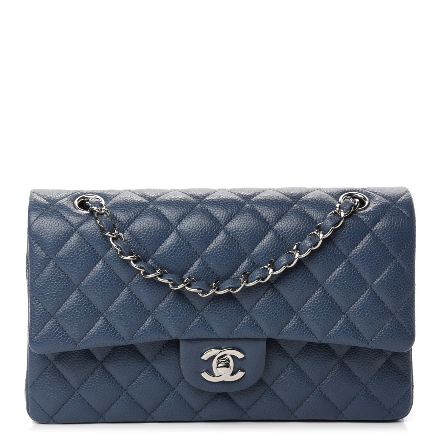 Caviar Quilted Medium Double Flap Dark Blue