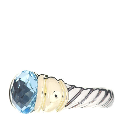 David Yurman Sterling Silver 14K Yellow Gold Blue Topaz Cable Capri Ring 52 6 3 of 6
