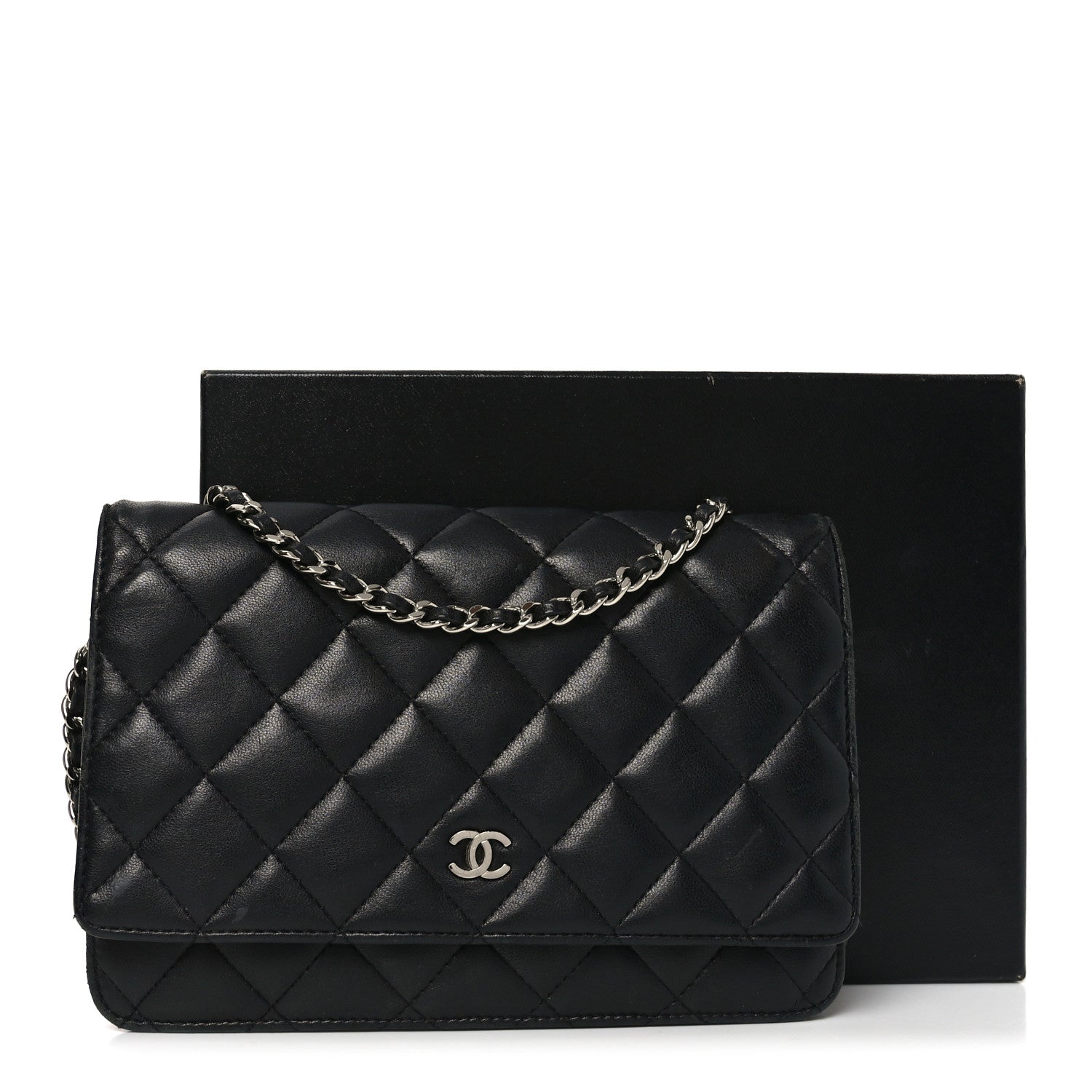 Chanel Lambskin Quilted Wallet On Chain WOC Black 12 of 12