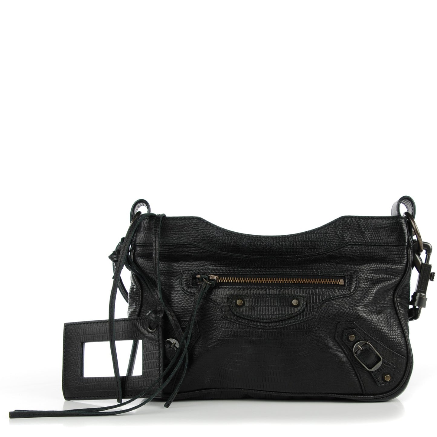 Agneau Lizard Embossed Classic Hardware Hip Black