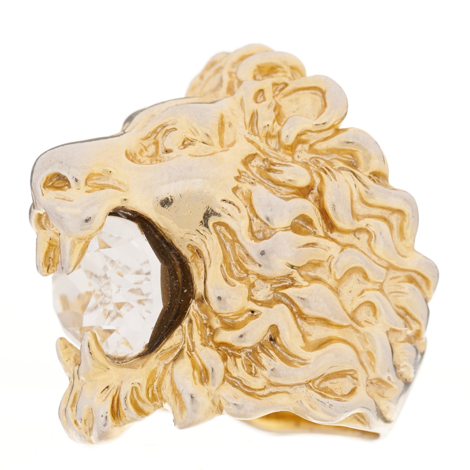 Gucci Metal Crystal Lion Head Ring 16 Aged Gold 3 of 5