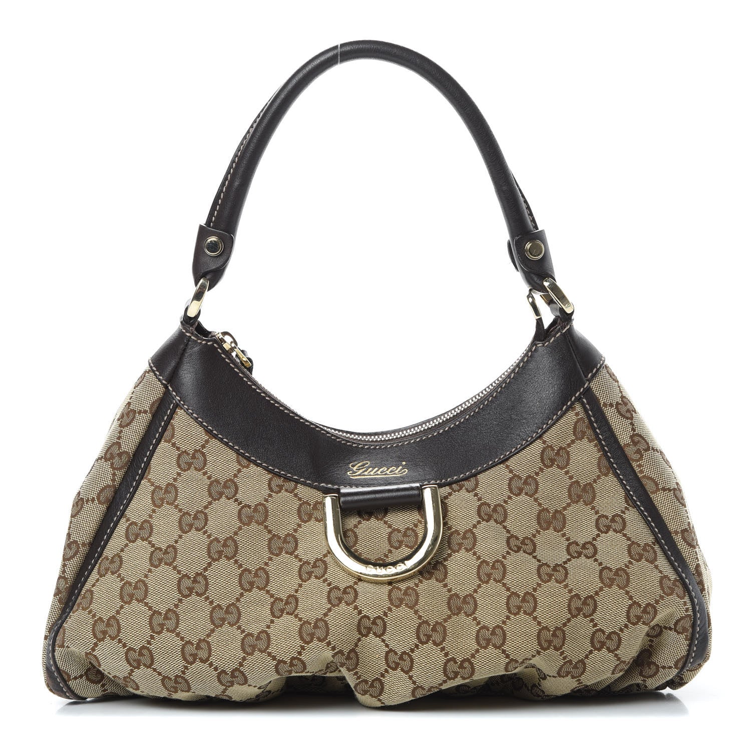 Gucci Monogram Medium D Gold Ring Hobo Dark Brown 1 of 12
