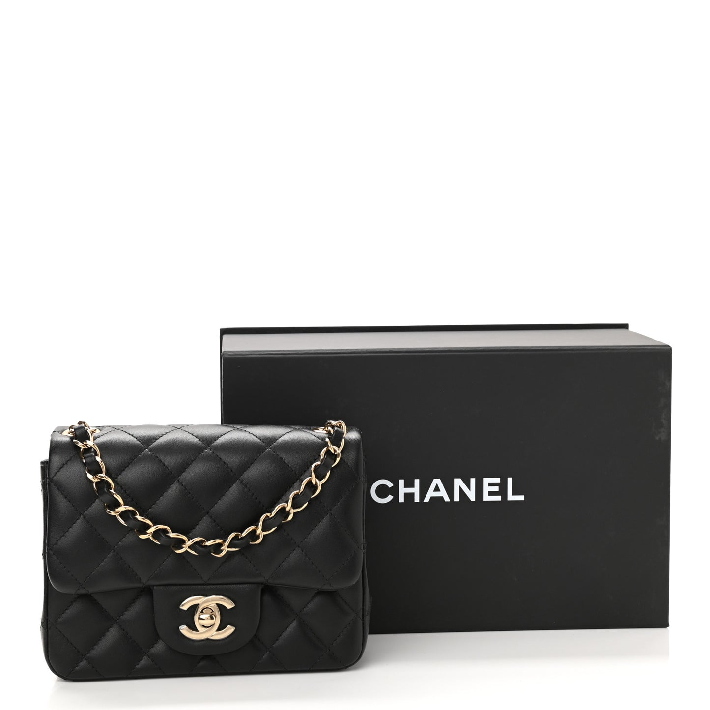 Lambskin Quilted Mini Square Flap Black