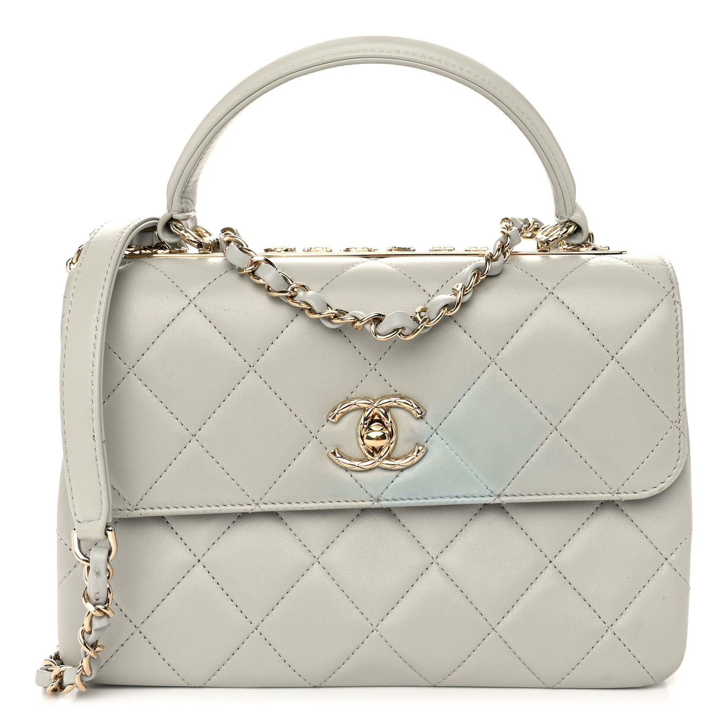 Lambskin Quilted Small Trendy Chain CC Flap Dual Handle Bag Light Blue