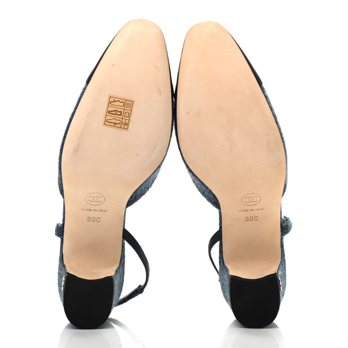Tweed Grosgrain Cap Toe CC Slingback Pumps 38 Blue Black