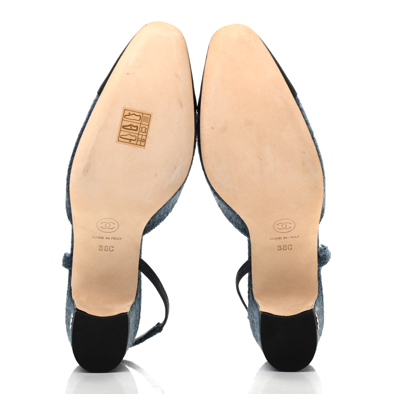 Chanel Tweed Grosgrain Cap Toe CC Slingback Pumps 38 Blue Black 5 of 8
