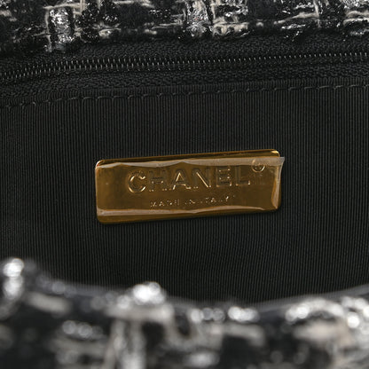 Chanel Tweed Quilted Maxi Chanel 19 Flap Black Silver Ecru 6 of 11