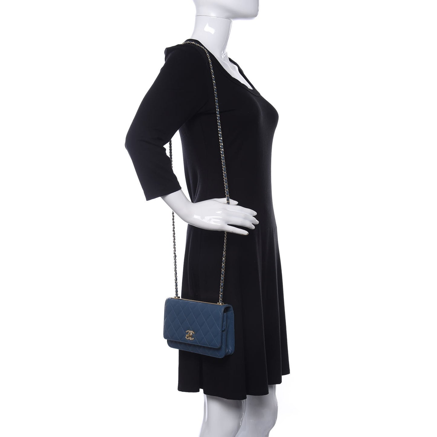 Lambskin Quilted Trendy CC Wallet On Chain WOC Blue