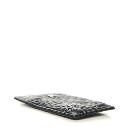 Chanel Caviar Camellia Embossed Classic Flat Wallet Pouch Black 3 of 7