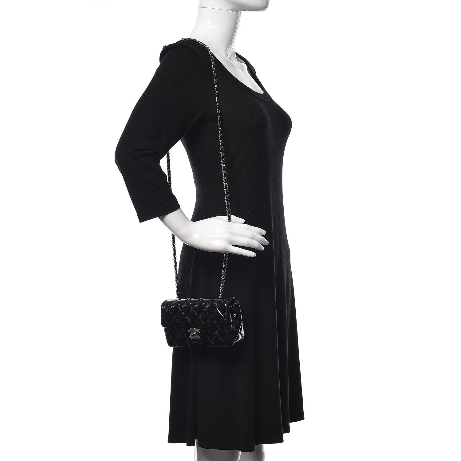 Chanel Patent Calfskin Quilted Extra Mini Rectangular Flap Black 2 of 12