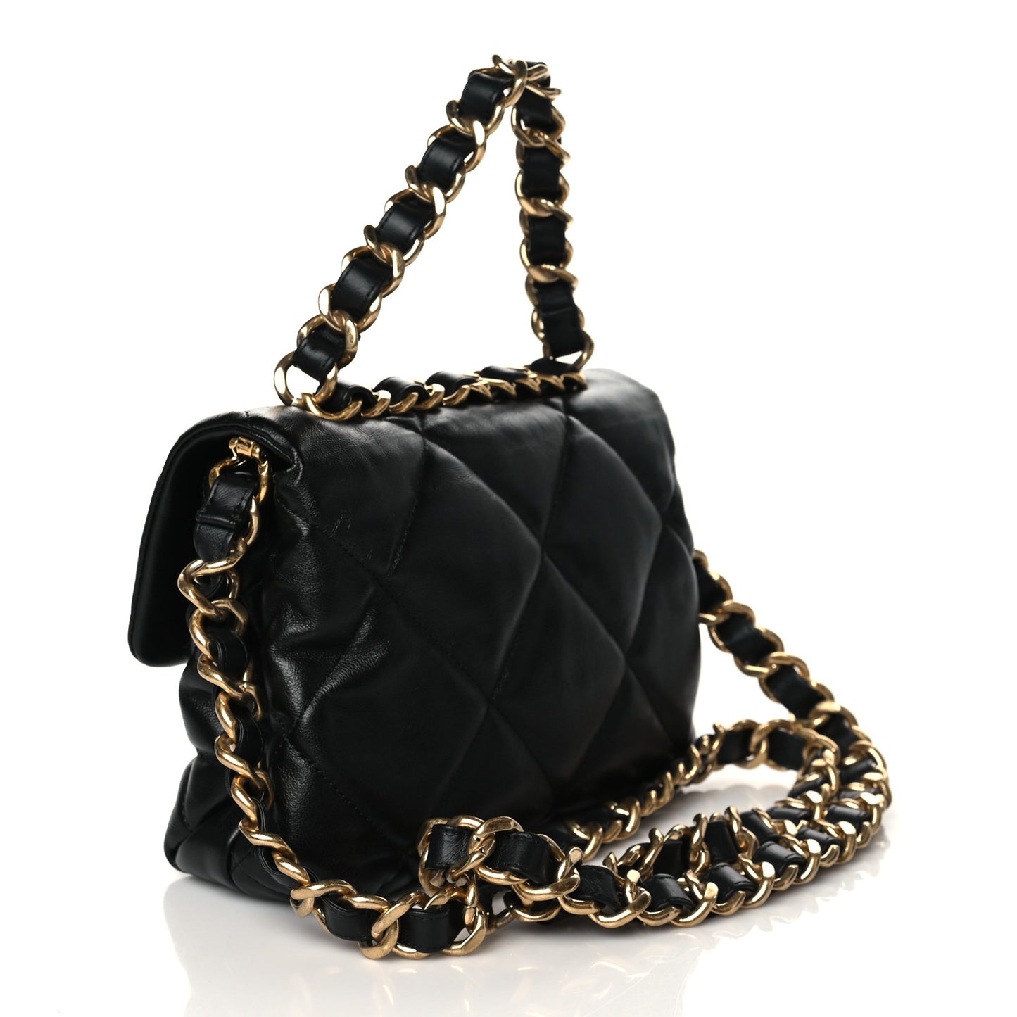Lambskin Quilted Small Chain Top Handle Flap Black
