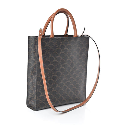 Celine Triomphe Canvas Calfskin Small Vertical Cabas Tan 2 of 7