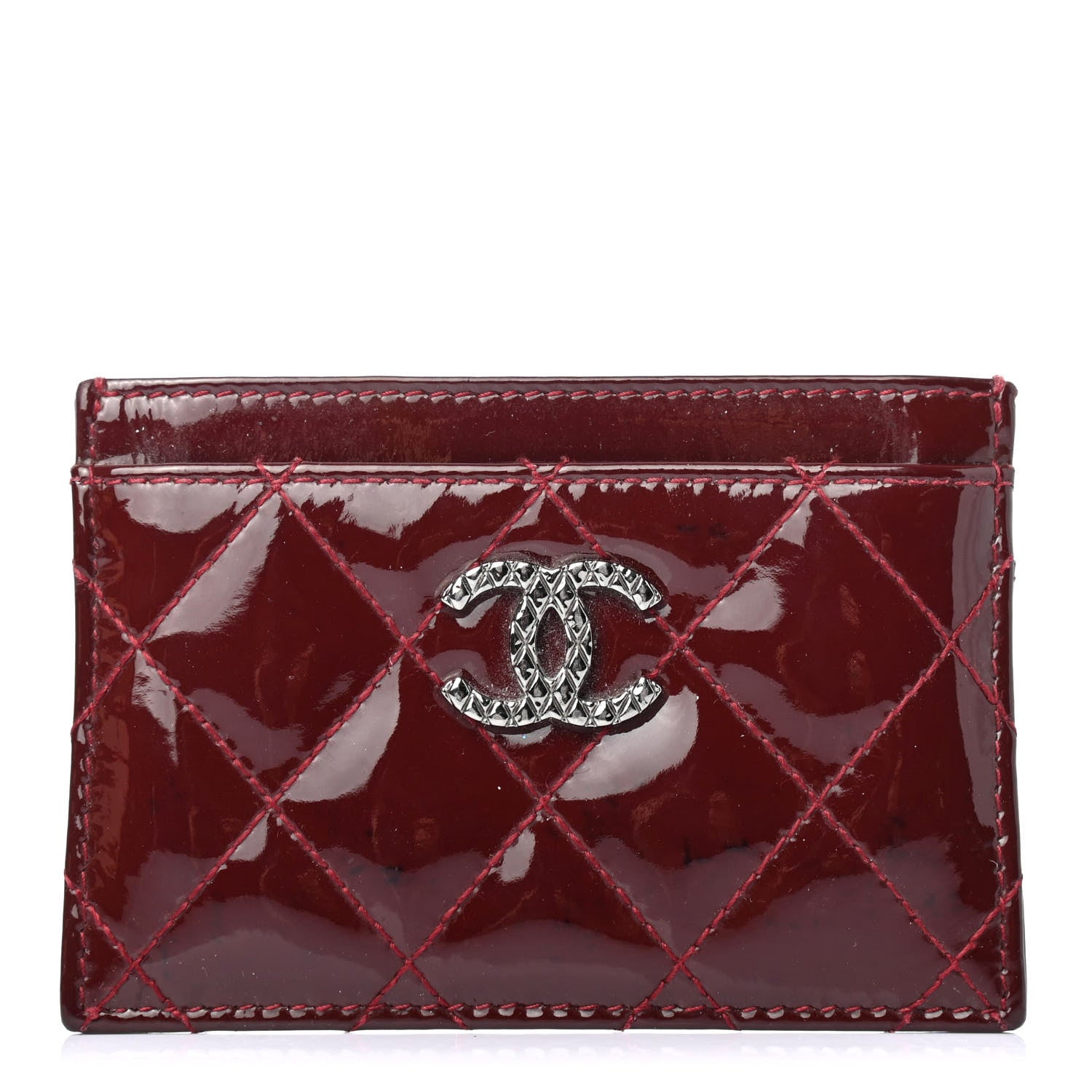 Chanel Patent Quilted Brilliant Card Holder Burgundy 1 of 4