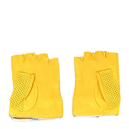 Chanel Lambskin Perforated Fingerless Gloves 8 Yellow 2 of 4