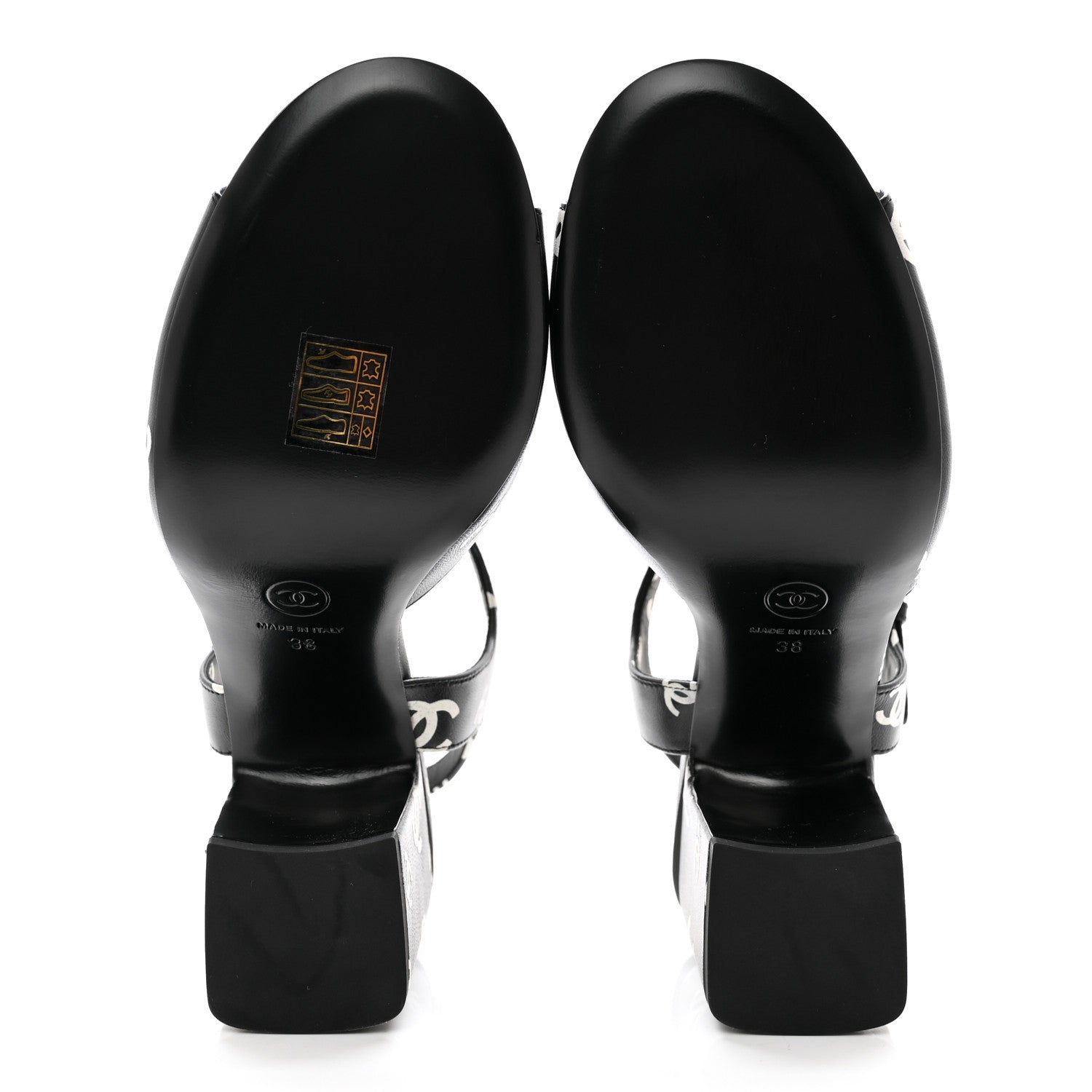 Chanel Printed Lambskin CC Sandals 38 Black White 5 of 7