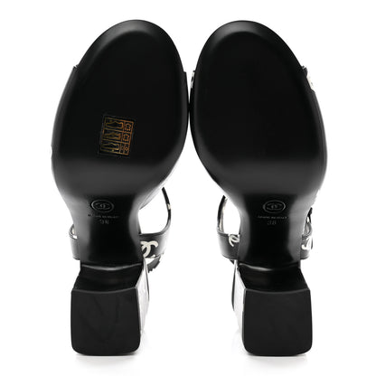 Chanel Printed Lambskin CC Sandals 38 Black White 5 of 7