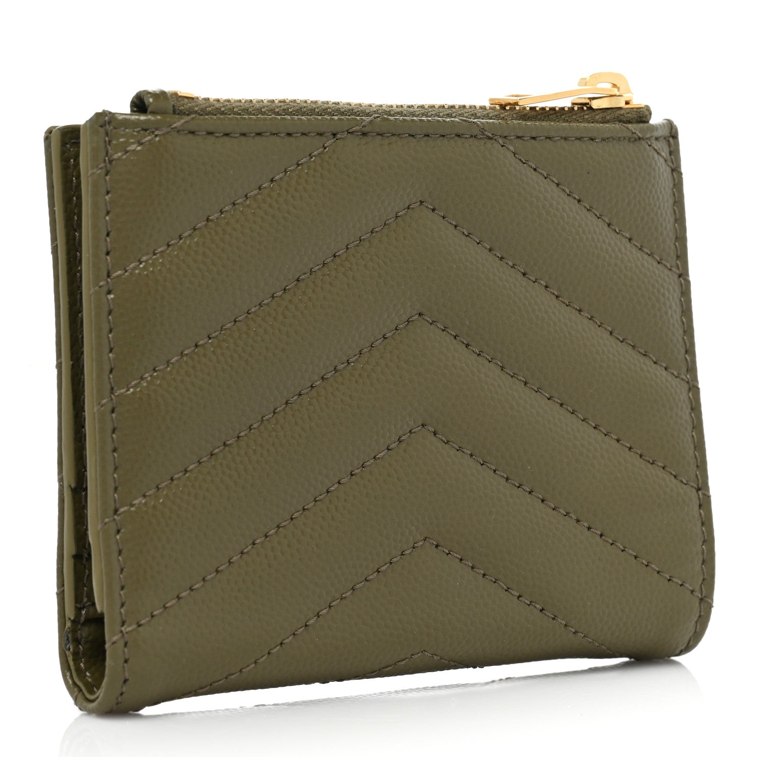 Saint Laurent Grain De Poudre Matelasse Chevron Monogram Zipped Card Case 3 of 9