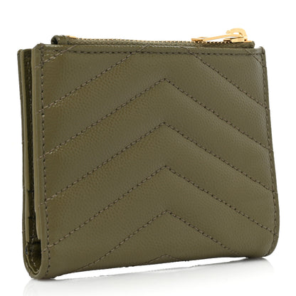 Saint Laurent Grain De Poudre Matelasse Chevron Monogram Zipped Card Case 3 of 9