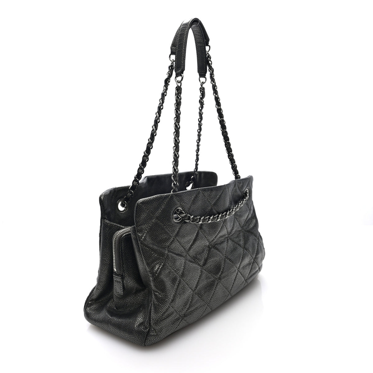 Chanel Metallic Caviar Quilted Timeless CC Shopping Tote Dark Grey 2 of 9
