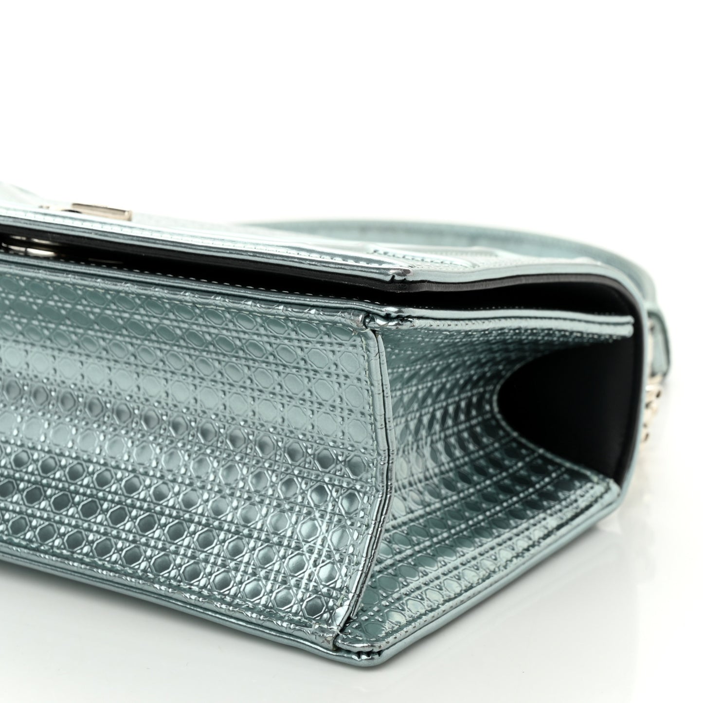 Metallic Patent Micro-Cannage Small Diorama Flap Bag Azur