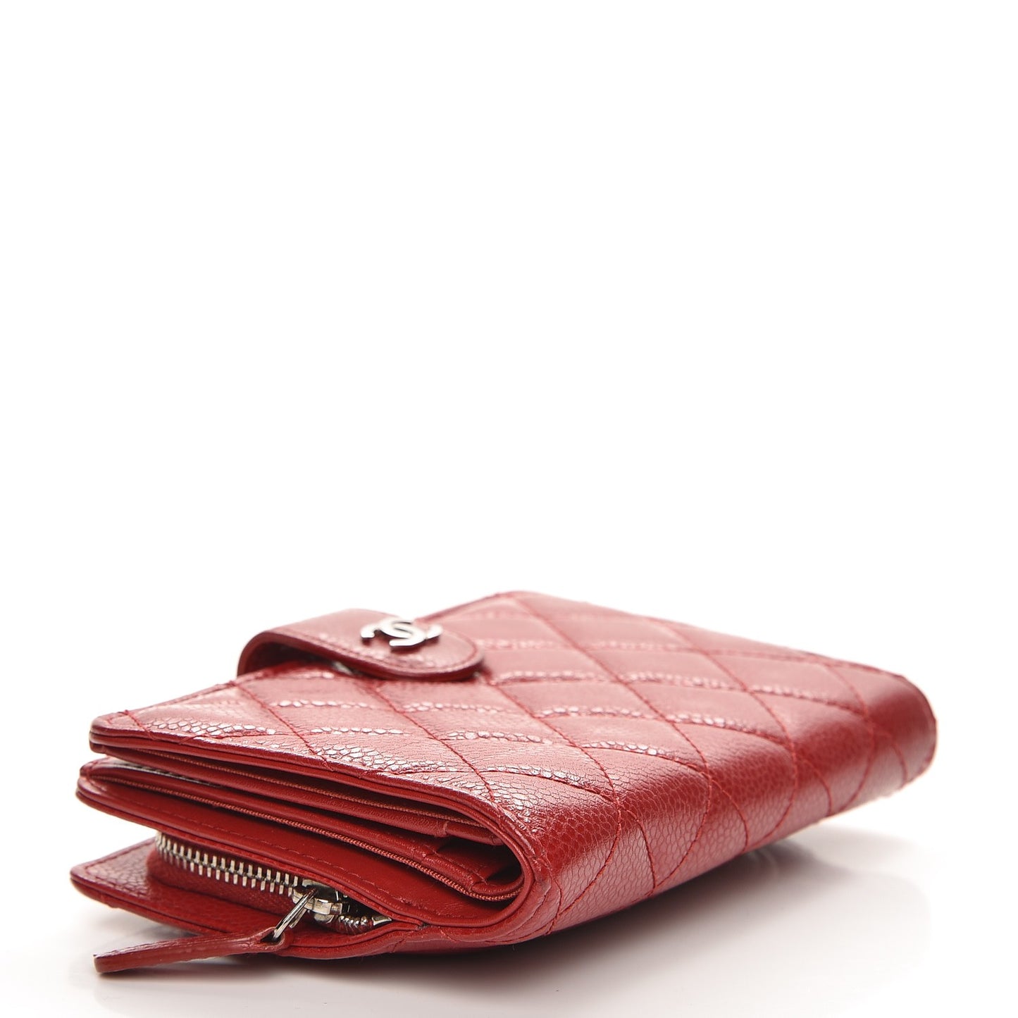 Caviar Quilted Zipped Pocket Wallet Red
