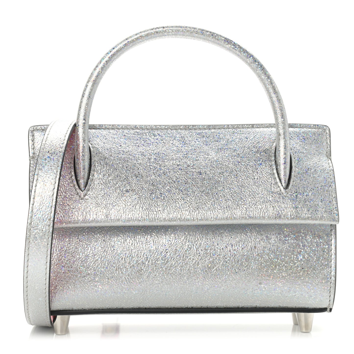 Metallic Calfskin Paloma Top Handle Shoulder Bag Silver