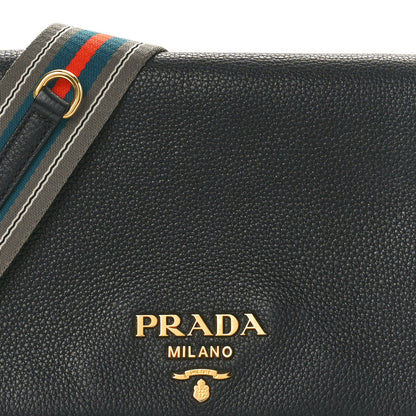 Prada Vitello Daino Double Strap Flap Crossbody Black 6 of 8